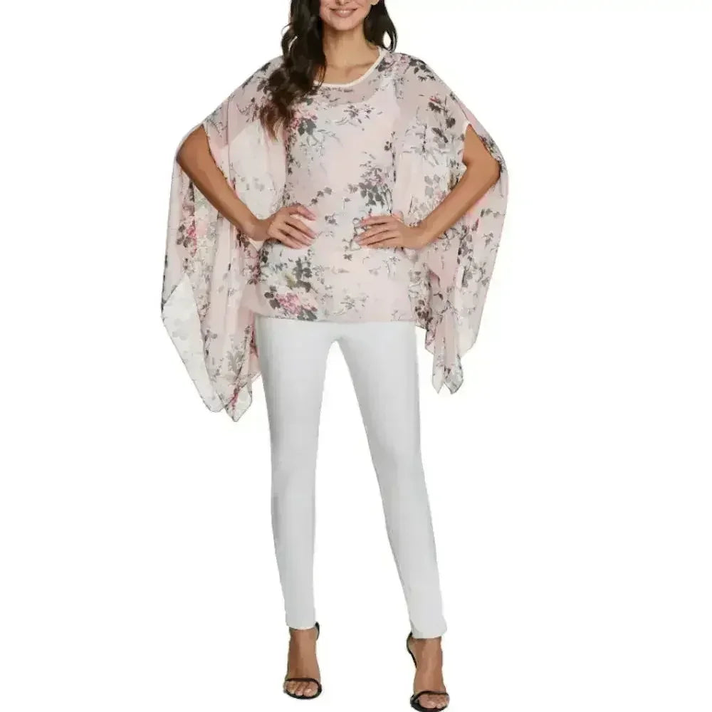 Pink Floral Chiffon Tunic - Free Size Flow Top | Femstylo - SJB-DIAMOND ELITES