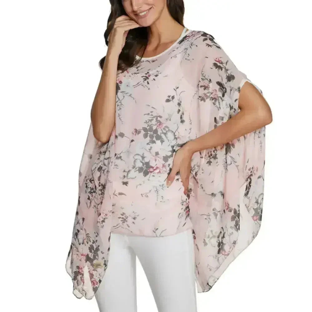 Pink Floral Chiffon Tunic - Free Size Flow Top | Femstylo - SJB-DIAMOND ELITES