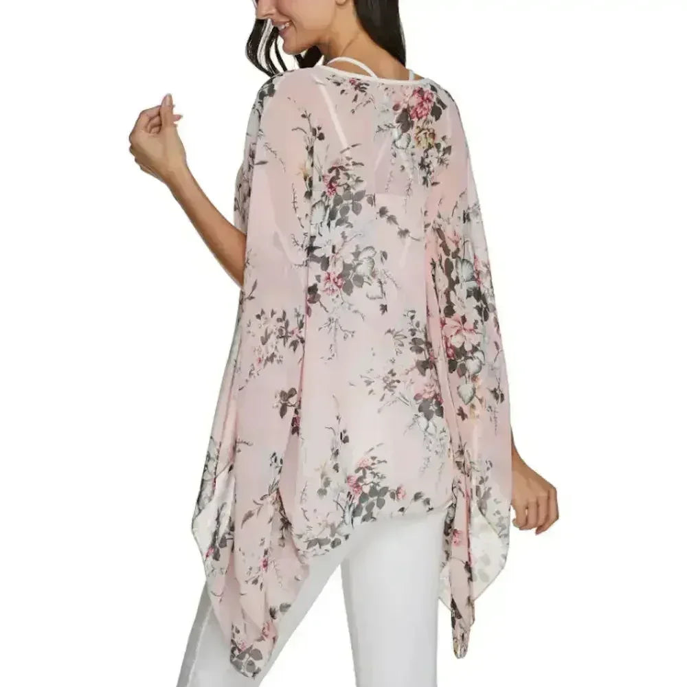 Pink Floral Chiffon Tunic - Free Size Flow Top | Femstylo - SJB-DIAMOND ELITES