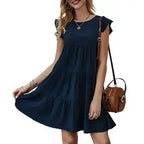 Flowy Cap Sleeve Dress - Navy/Wine/Black/Green/White