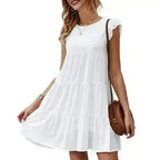 Flowy Cap Sleeve Dress - Navy/Wine/Black/Green/White
