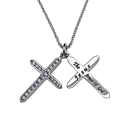 CZ Twin Cross Necklace KingdomWear