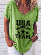 Women's "USA Drinking Team" Print Shirt Pi-Mart