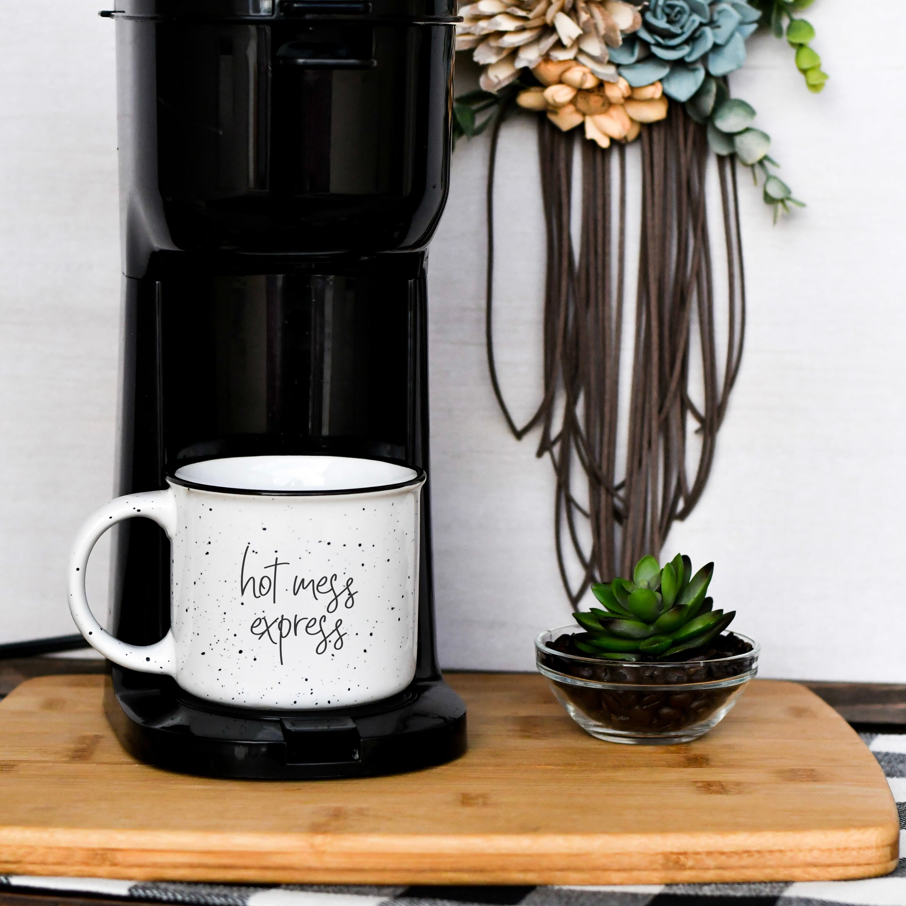 Tired As A Mother Campfire Mug Heavy Duty 15oz Oversized Ceramic Mug White Sesame Glaze Black Rim BandsCo Straps