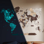 3D Luminous/Magnetic Colored Wooden World Map Cappuccino Enjoy The Wood