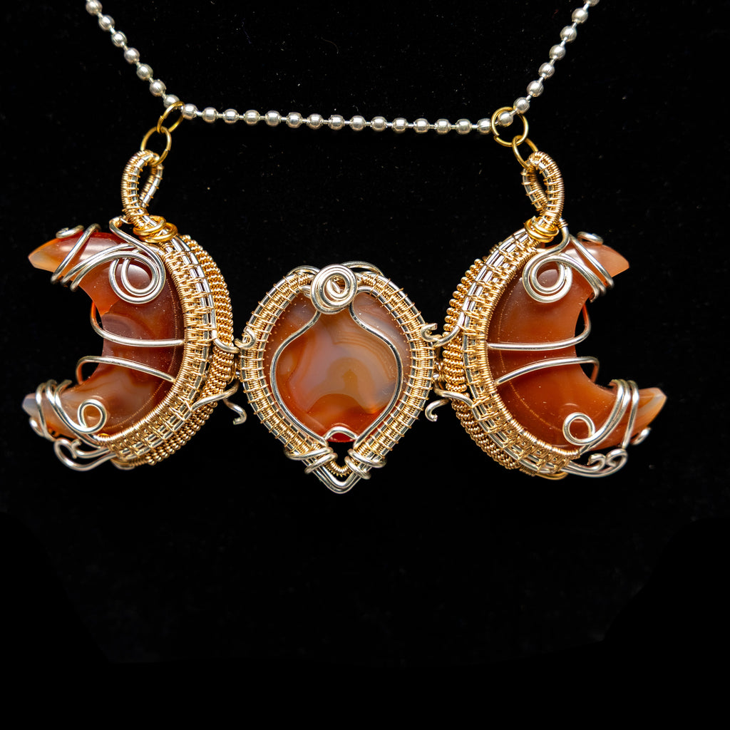 Carnelian Agate 3-Stone Wire Wrap Crystal Pendant - SJB-DIAMOND ELITES