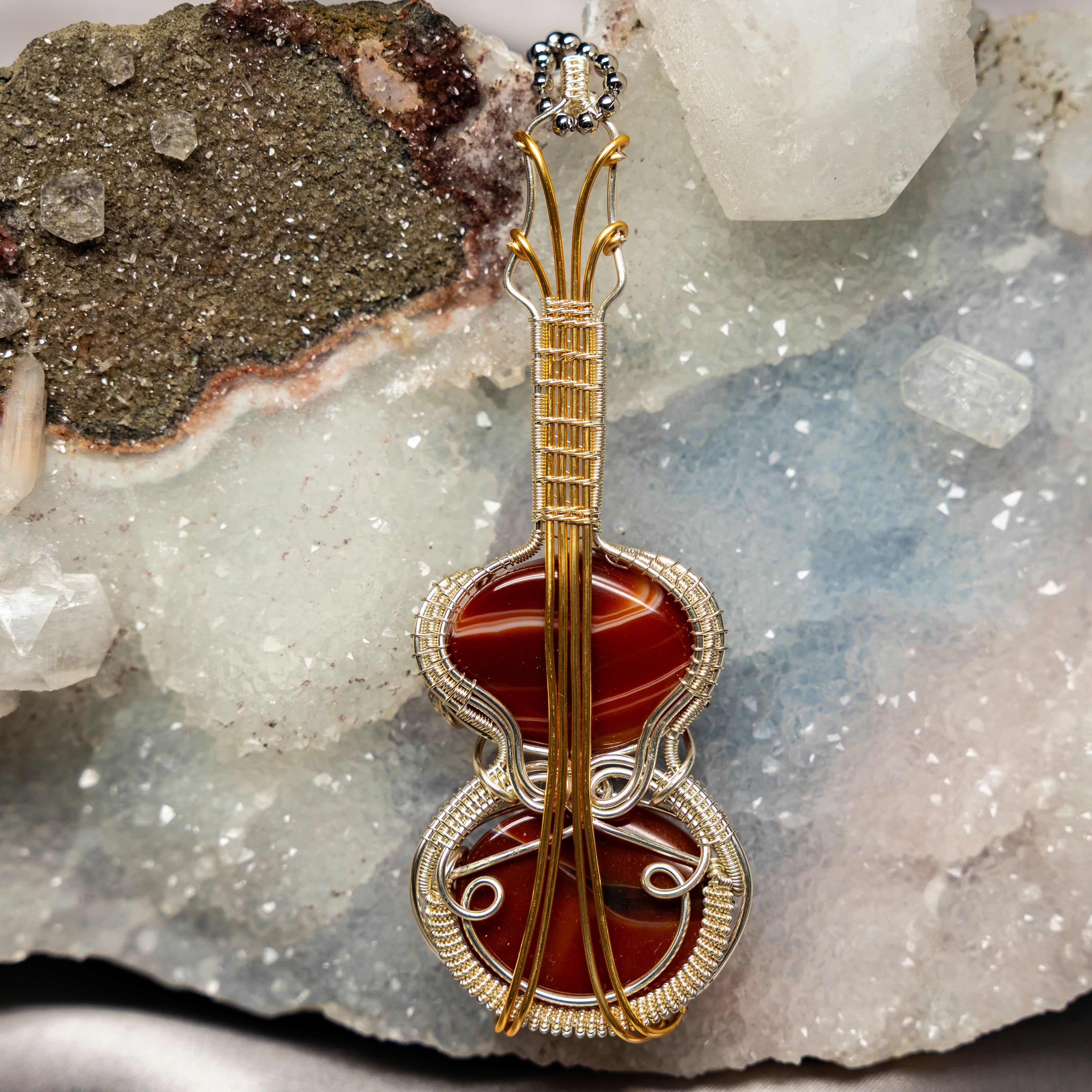 Carnelian Agate "Fiddle" Wire Wrap Crystal Pendant - SJB-DIAMOND ELITES