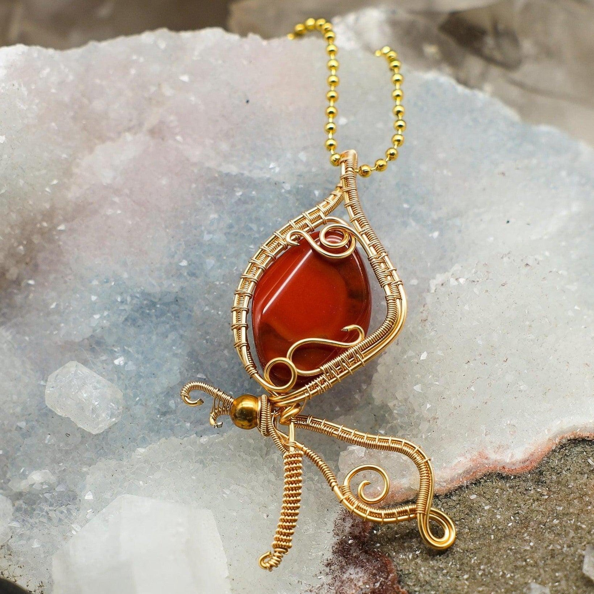 Carnelian Butterfly Wire Wrap Crystal Pendant - SJB-DIAMOND ELITES
