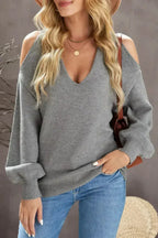 V Neck Cold Shoulder Sweater - SJB-DIAMOND ELITES