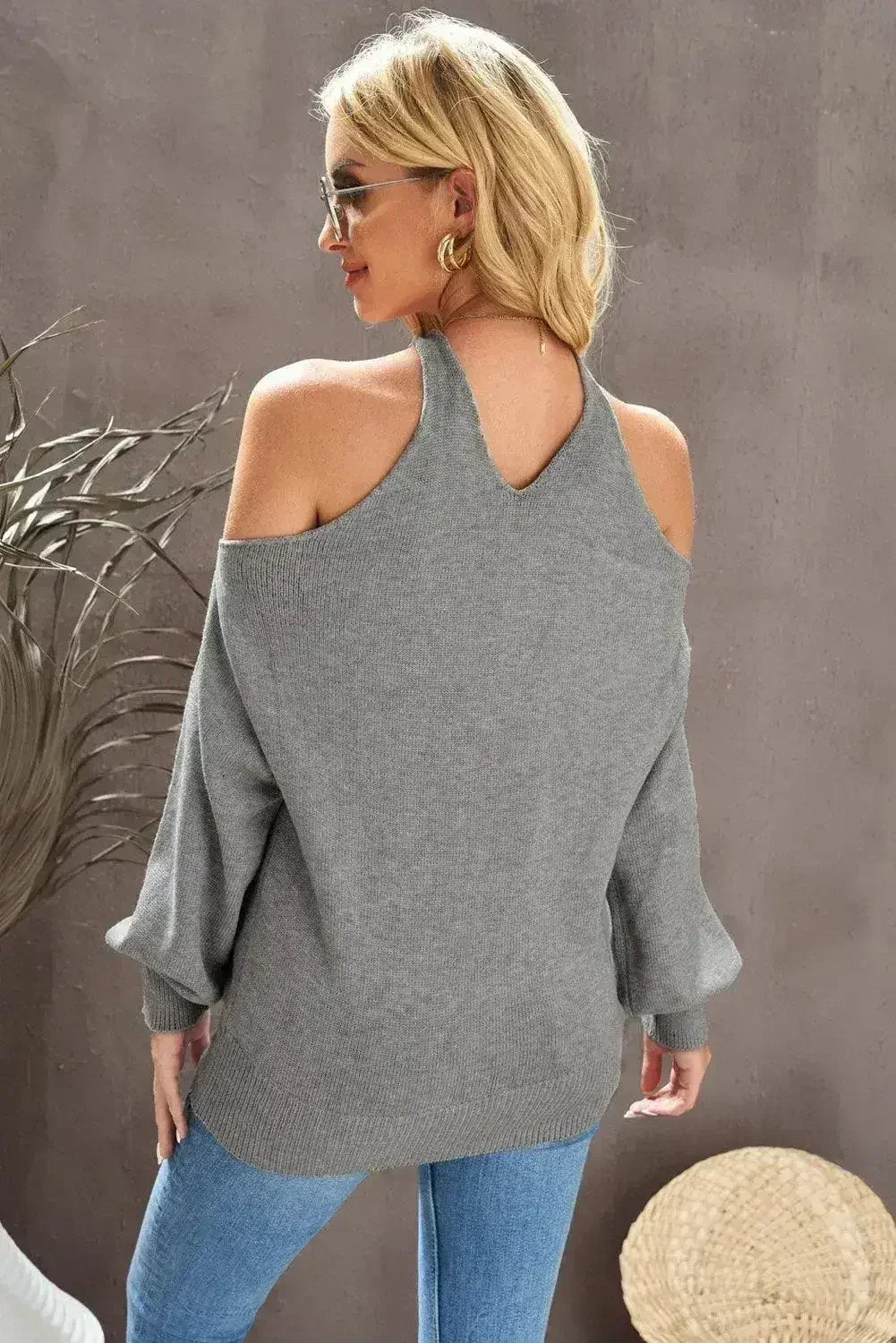 V Neck Cold Shoulder Sweater - SJB-DIAMOND ELITES