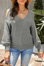 V Neck Cold Shoulder Sweater - SJB-DIAMOND ELITES