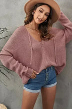 Pink Zipper Hooded Sweater