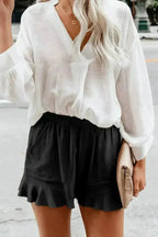 Casual Pocketed Flutter Black Linen Cotton Shorts
