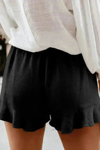 Casual Pocketed Flutter Black Linen Cotton Shorts