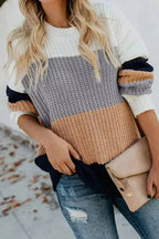 Casual Apricot Color Block Long Sleeve Sweater - SJB-DIAMOND ELITES