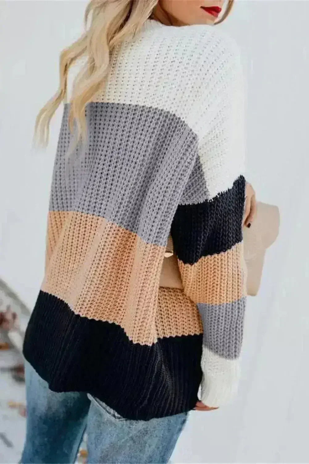 Casual Apricot Color Block Long Sleeve Sweater - SJB-DIAMOND ELITES