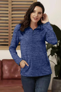 Casual Blue Quarter Zip Pullover Sweatshirt - SJB-DIAMOND ELITES