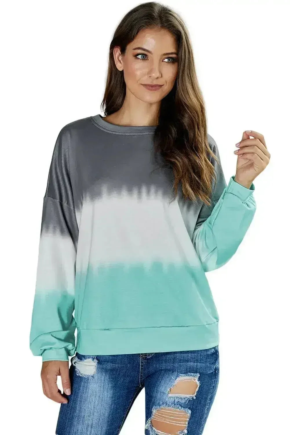 Casual Gray Color Block Tie Dye Pullover Sweatshirt - SJB-DIAMOND ELITES
