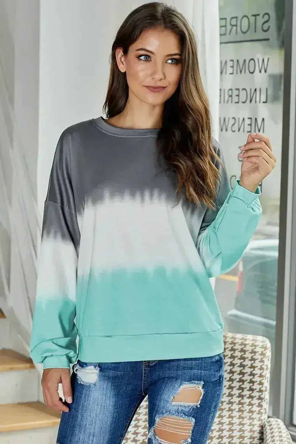Casual Gray Color Block Tie Dye Pullover Sweatshirt - SJB-DIAMOND ELITES