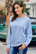 Casual Sky Blue French Terry Cotton Blend Pullover Sweatshirt - SJB-DIAMOND ELITES