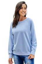 Casual Sky Blue French Terry Cotton Blend Pullover Sweatshirt - SJB-DIAMOND ELITES