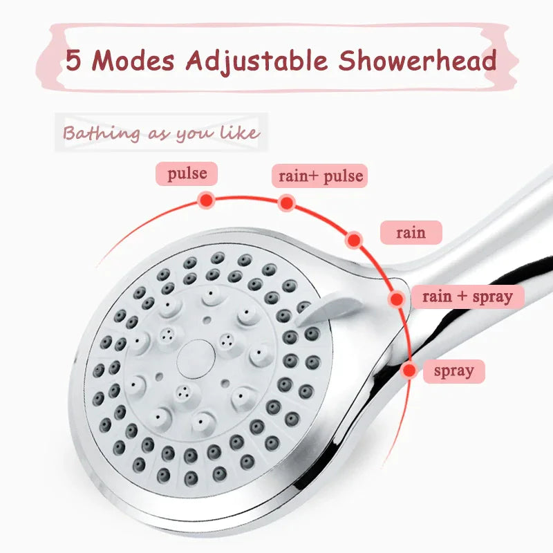 High Pressure Shower Head 5 Settings Handheld Shower Heads Spray With 5 FT Hose Pi-Mart