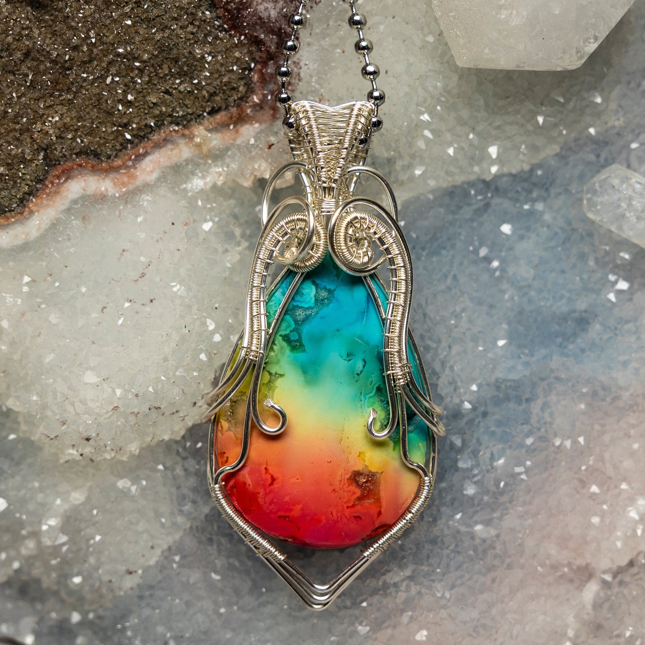Chakra Agate Wire Wrap Crystal Pendant - Chakra Balance - SJB-DIAMOND ELITES