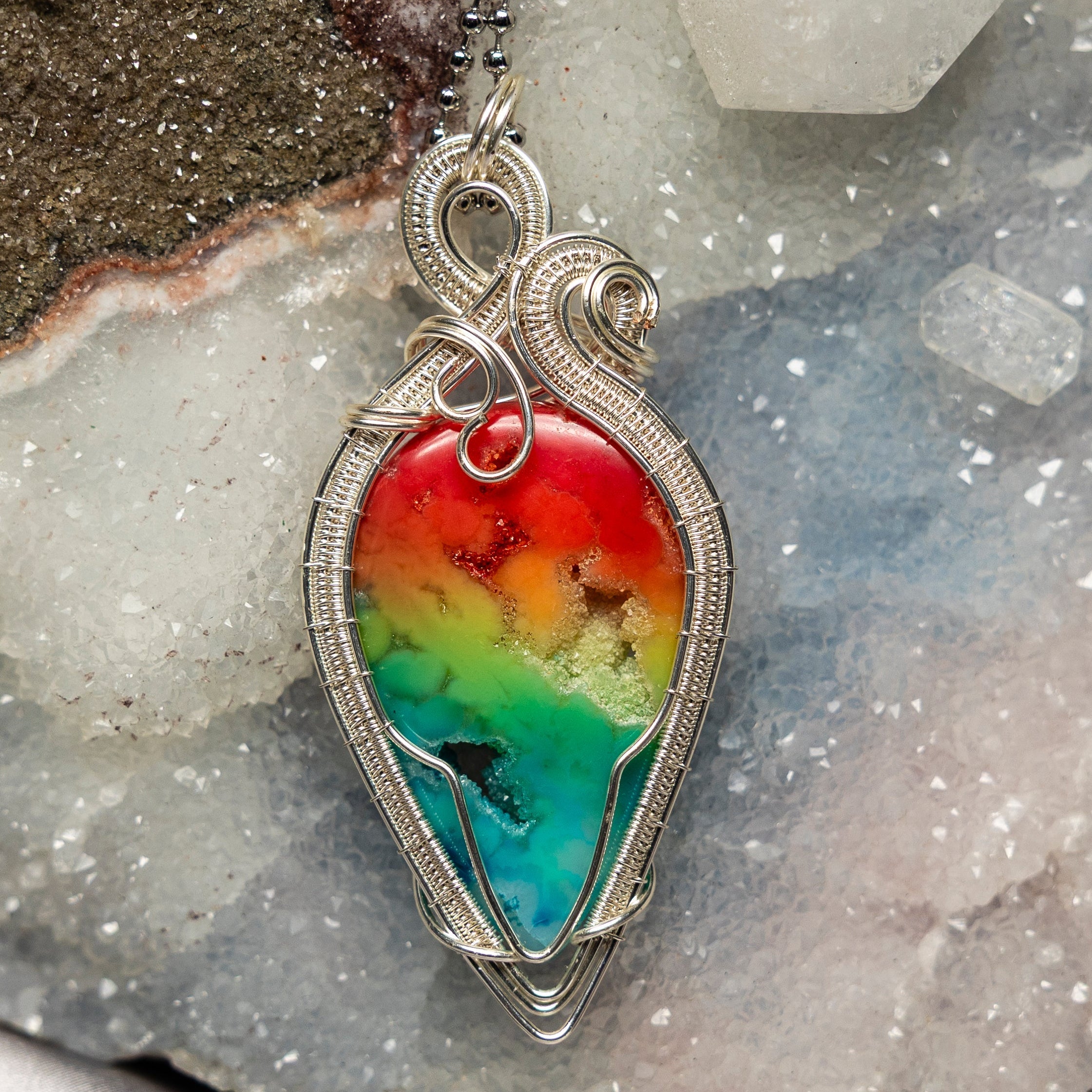 Chakra Agate Wire Wrap Crystal Pendant - Complete Alignment - SJB-DIAMOND ELITES