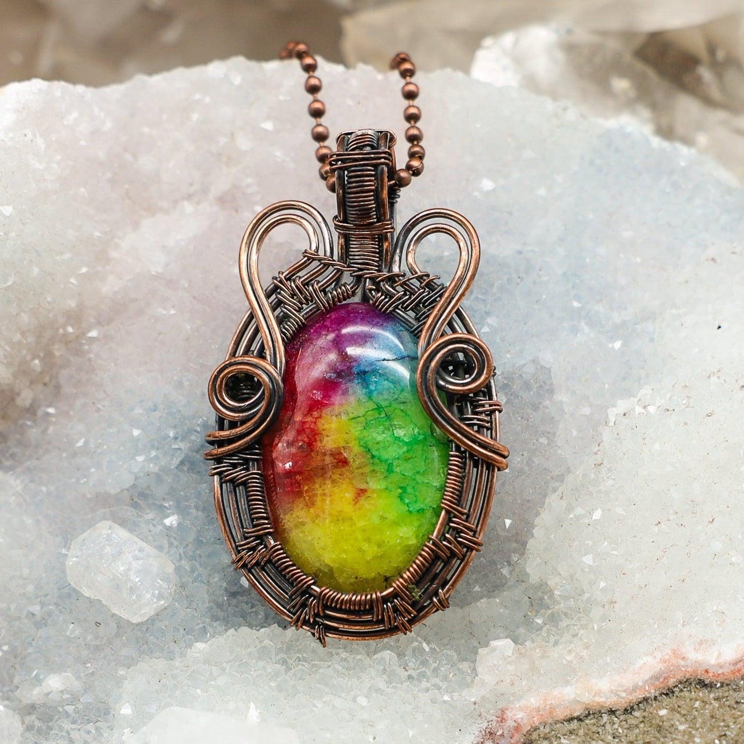 Chakra Agate Wire Wrap Crystal Pendant - Energy Balance - SJB-DIAMOND ELITES