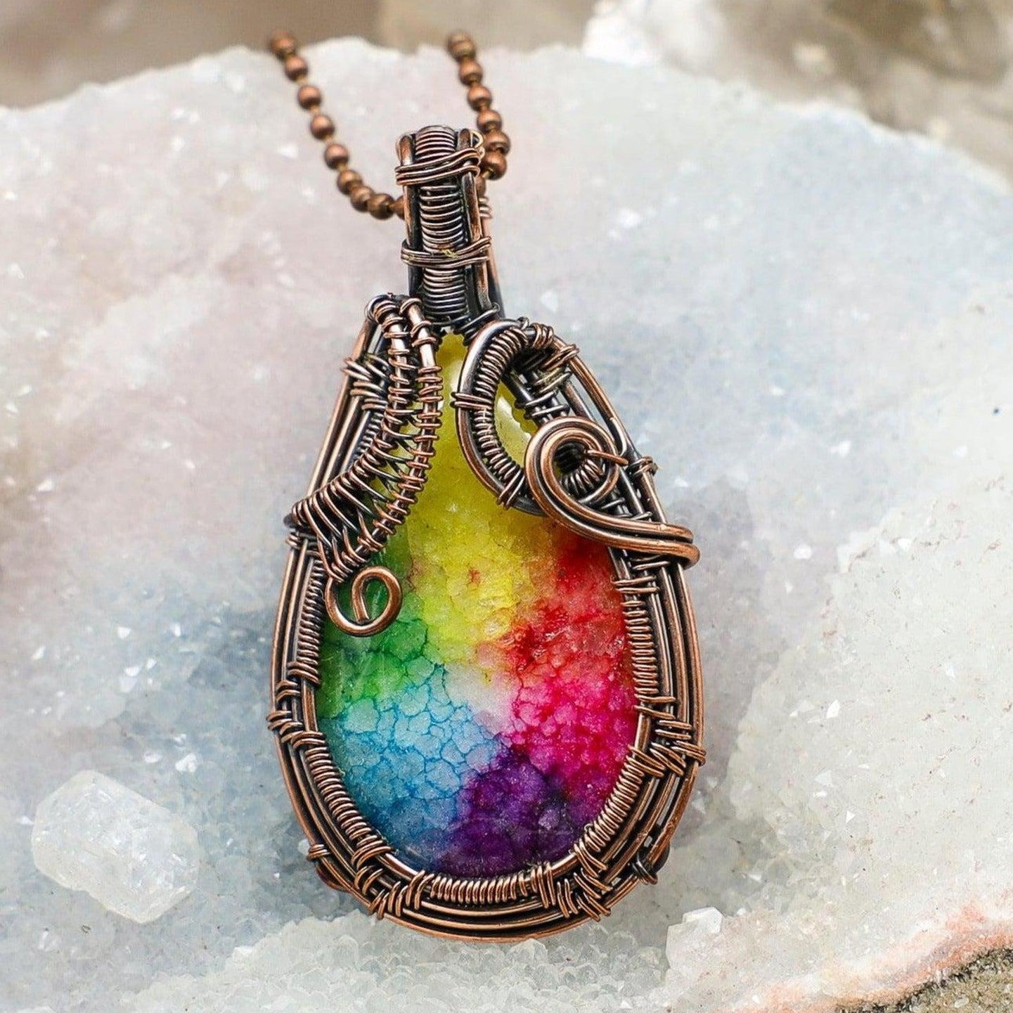 Chakra Agate Wire Wrap Crystal Pendant - Seven Colors - SJB-DIAMOND ELITES