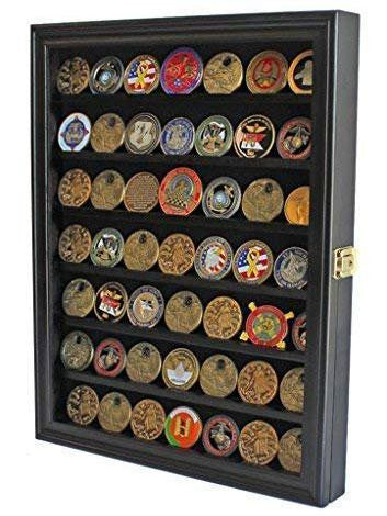 Challenge Coin / Casino Chip Display Case Cabinet Holder Shadow Box - Glass Door The Military Gift Store