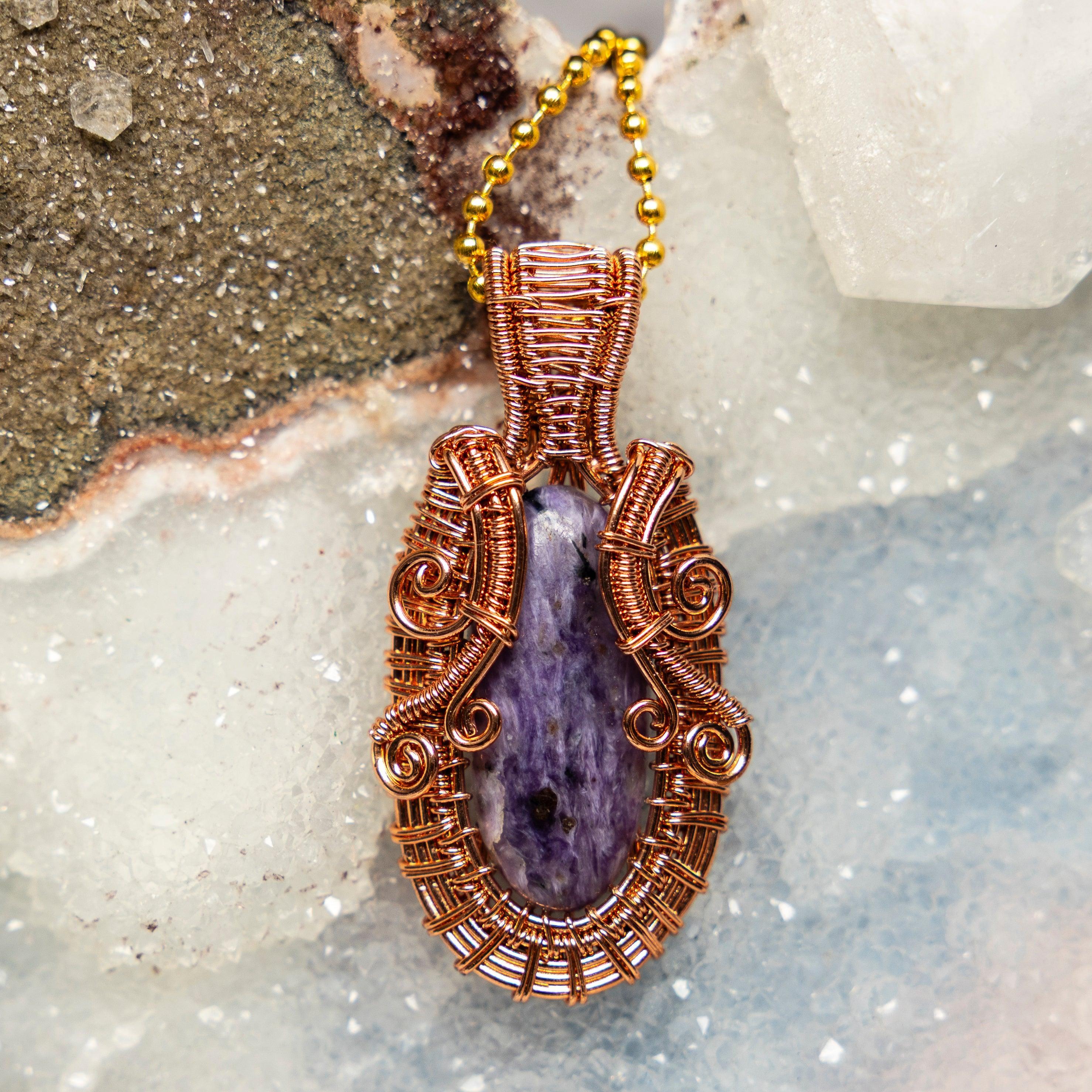 Charoite Wire Wrap Crystal Pendant - SJB-DIAMOND ELITES