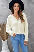 Chic White Lace V Neck Knitted Pullover Sweater - SJB-DIAMOND ELITES