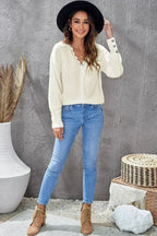 Chic White Lace V Neck Knitted Pullover Sweater - SJB-DIAMOND ELITES