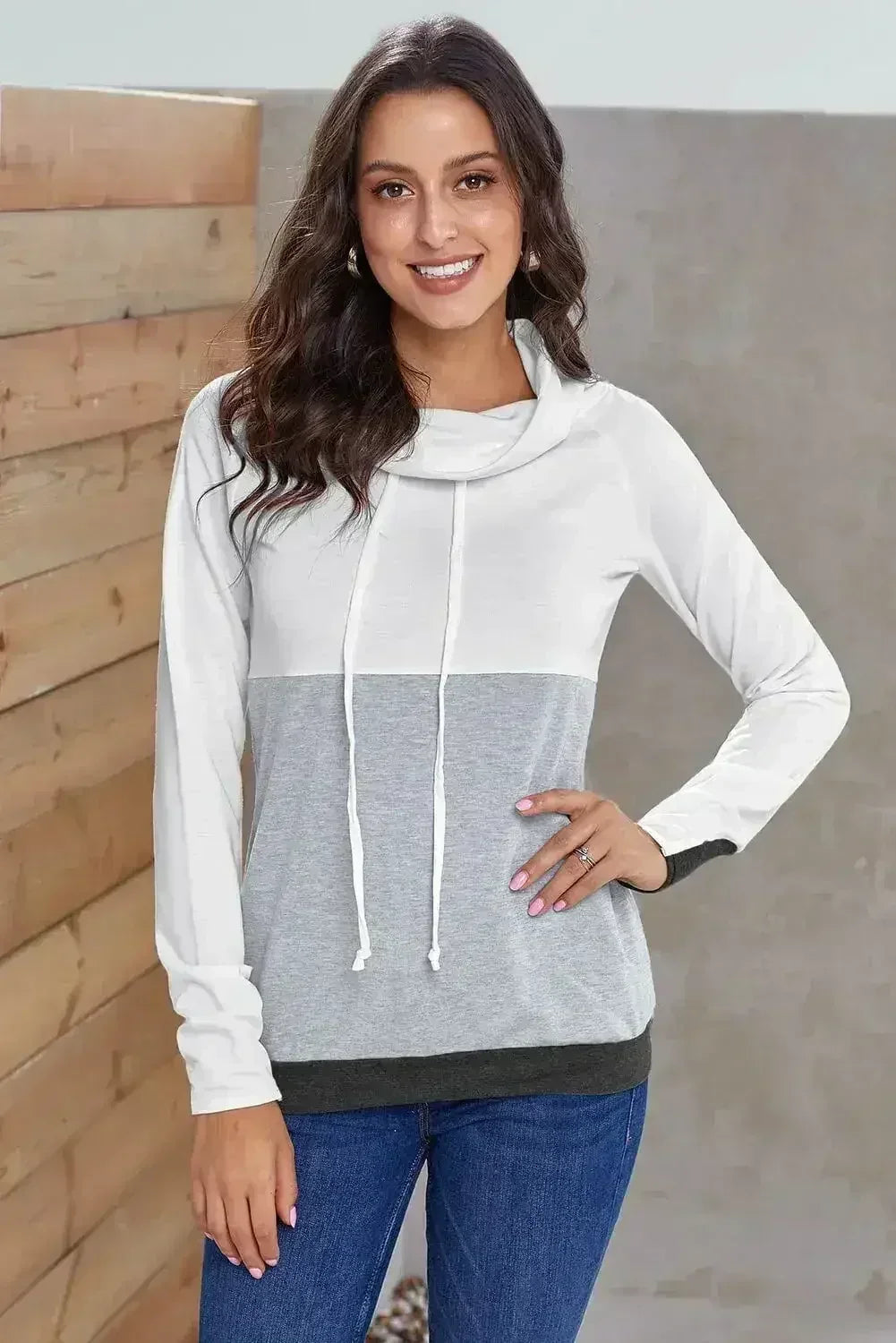 Chic Dual Gray Colorblock Thumbhole Sleeved Sweatshirt - SJB-DIAMOND ELITES