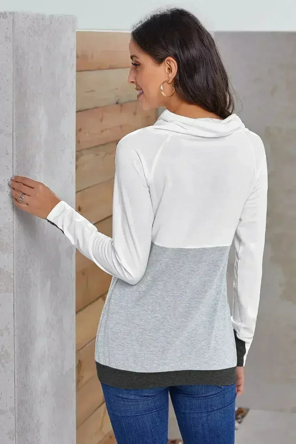 Chic Dual Gray Colorblock Thumbhole Sleeved Sweatshirt - SJB-DIAMOND ELITES