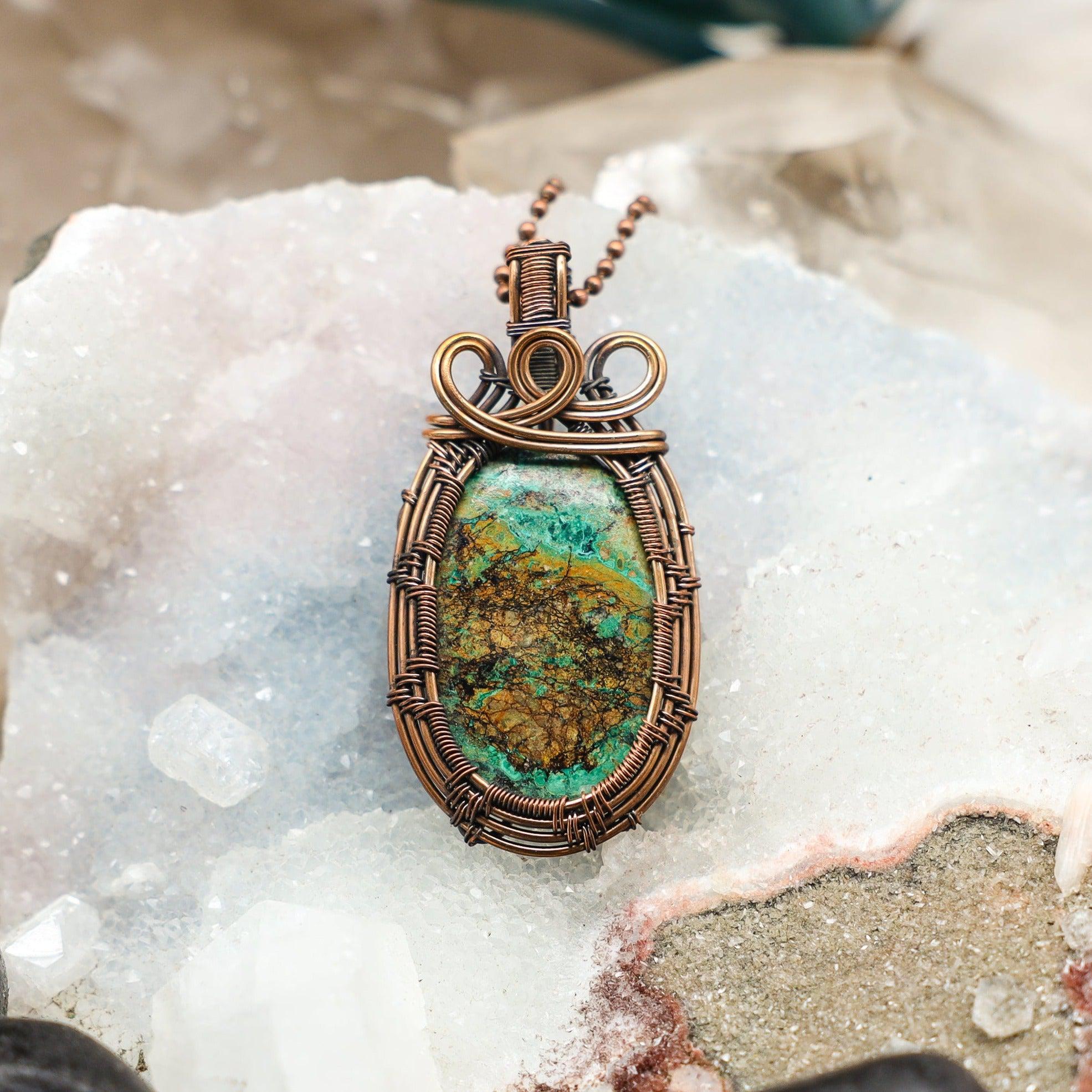 Chrysocolla Oval Wire Wrap Crystal Pendant - SJB-DIAMOND ELITES