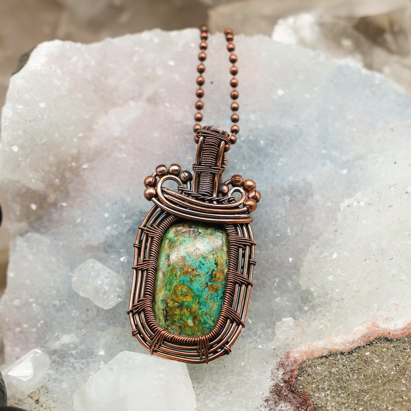 Chrysocolla Square Wire Wrap Crystal Pendant - SJB-DIAMOND ELITES