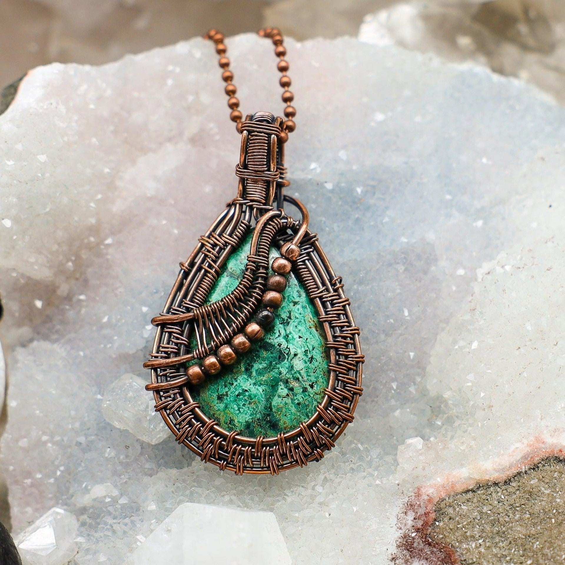 Chrysocolla Teardrop Wire Wrap Crystal Pendant - SJB-DIAMOND ELITES