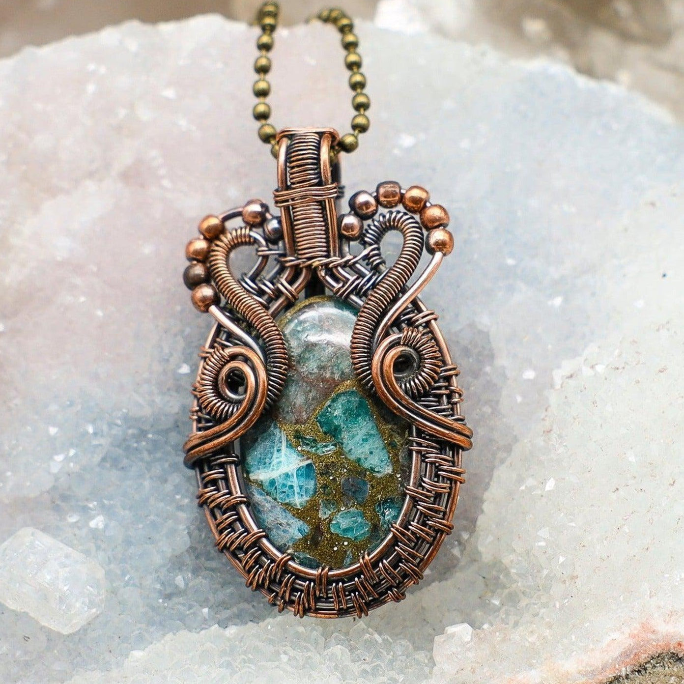 Chrysocolla Wire Wrap Crystal Pendant - Blue-Green - SJB-DIAMOND ELITES