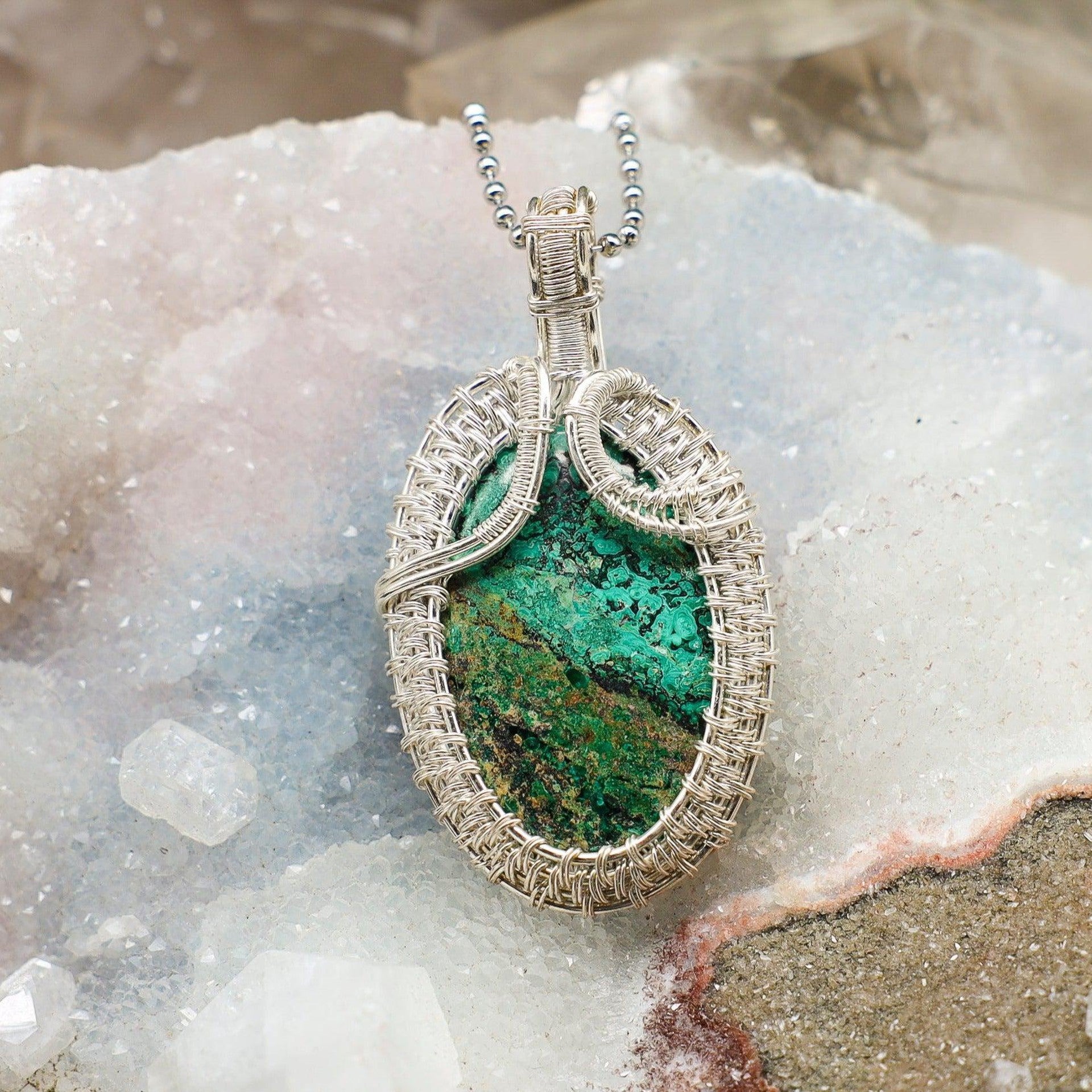 Chrysocolla Wire Wrap Crystal Pendant - Turquoise - SJB-DIAMOND ELITES