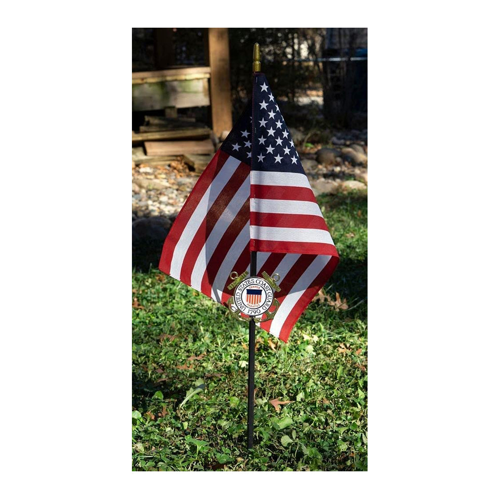 Coast Guard Veteran Grave Marker With 30 Inch Tall American Cemetery Flag, Officially Licensed Military Seal. The Military Gift Store