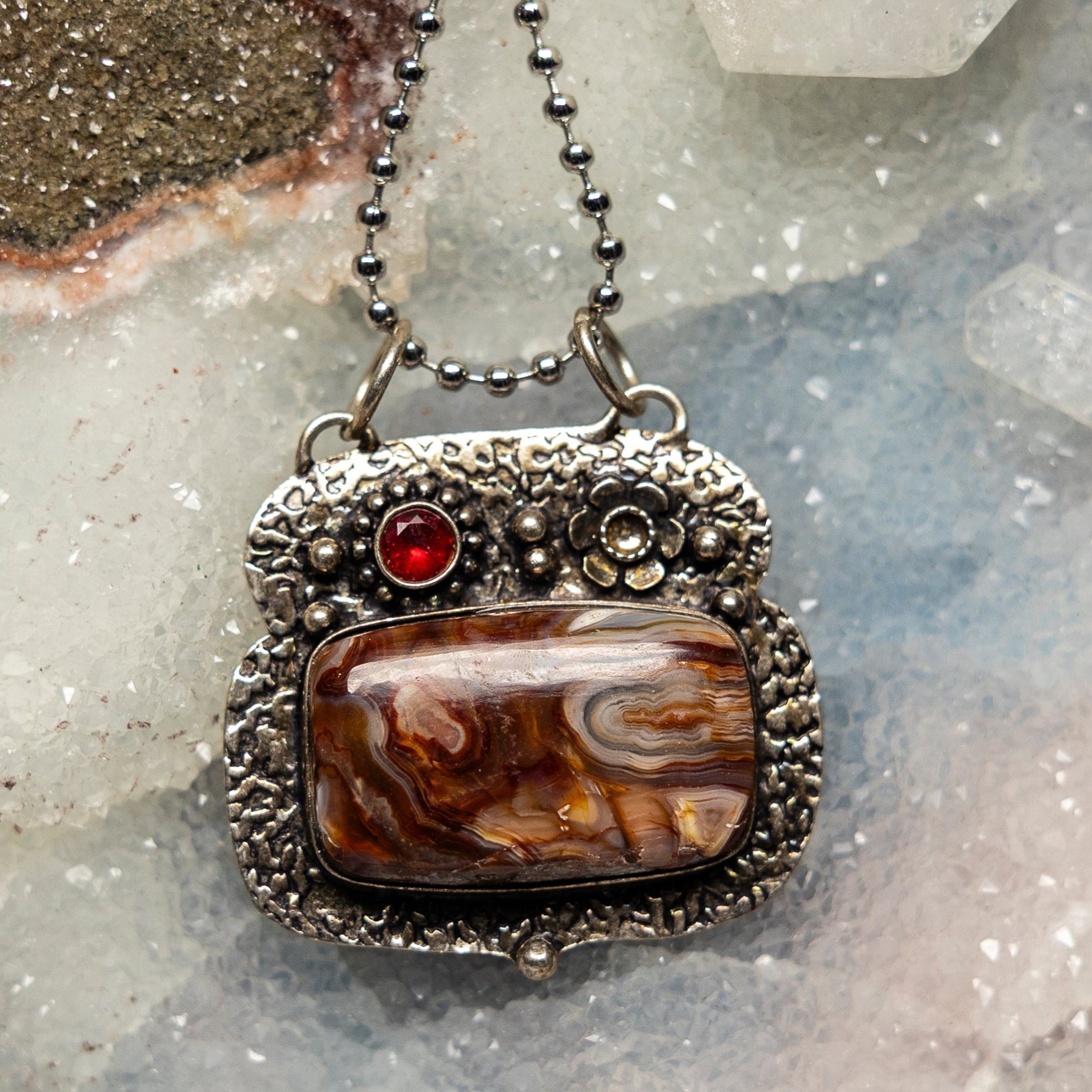Crazy Lace Agate On 925 Silver Pendant - SJB-DIAMOND ELITES