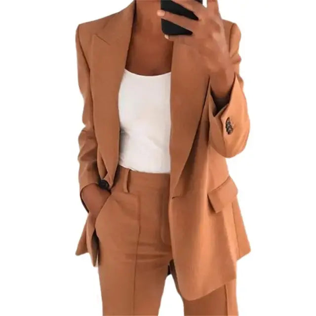 Solid Color Blazer Long Sleeve Pi-Mart