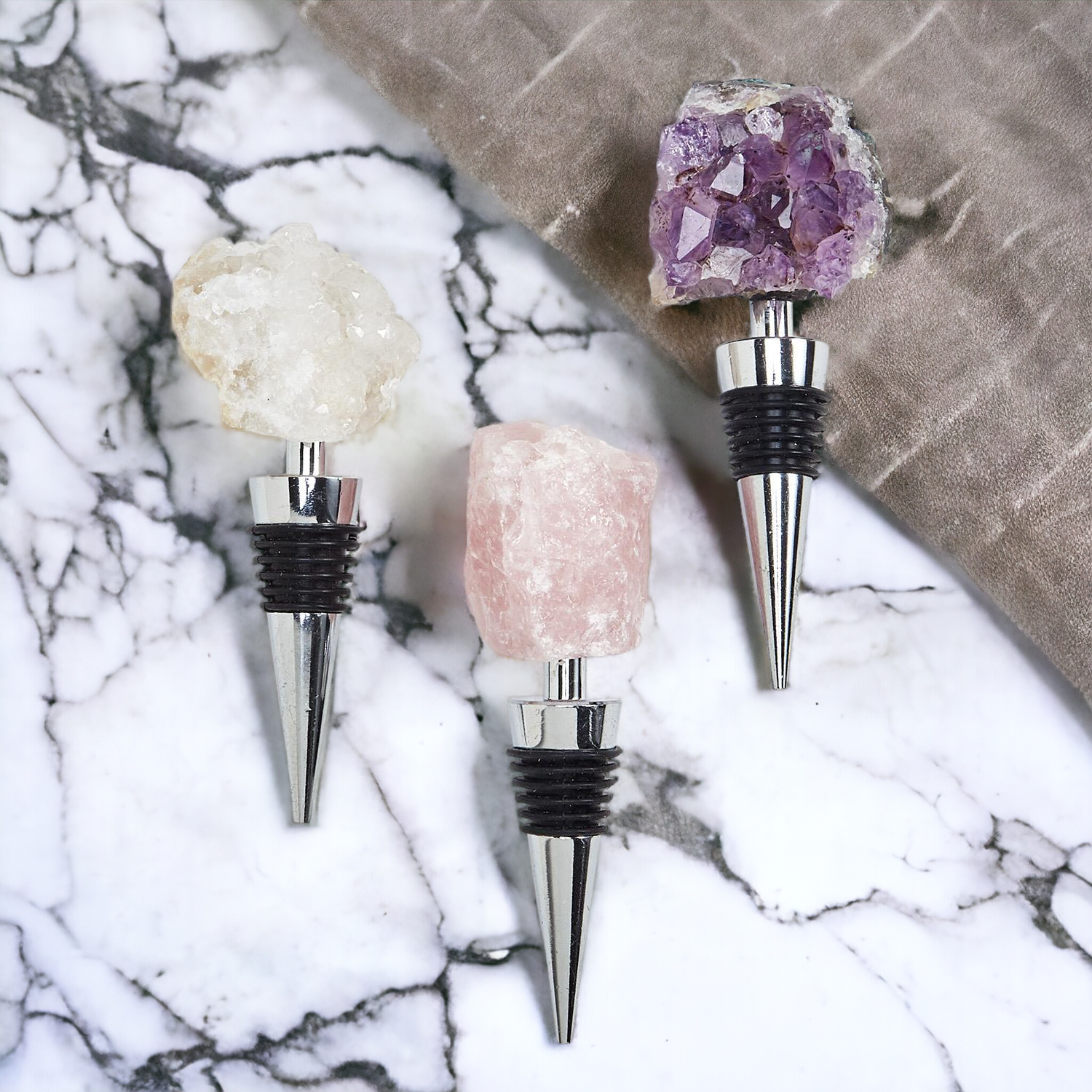 Natural Stone Wine Bottle Stoppers Set Decorative Bougie Bottle Stopper Gifts For Wine Lovers BandsCo Straps