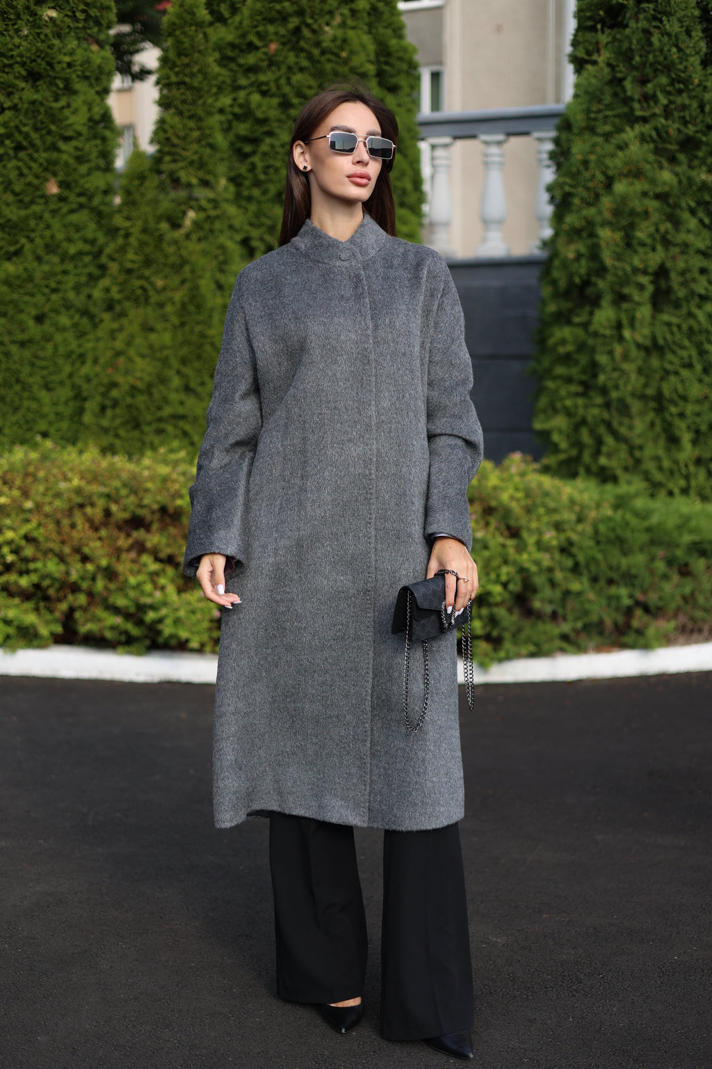 Alpaca Wool Blend Coat in Soft Grey - SJB-DIAMOND ELITES