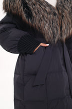 Rei Genuine Fur Trim Hooded Down Coat in Navy - SJB-DIAMOND ELITES
