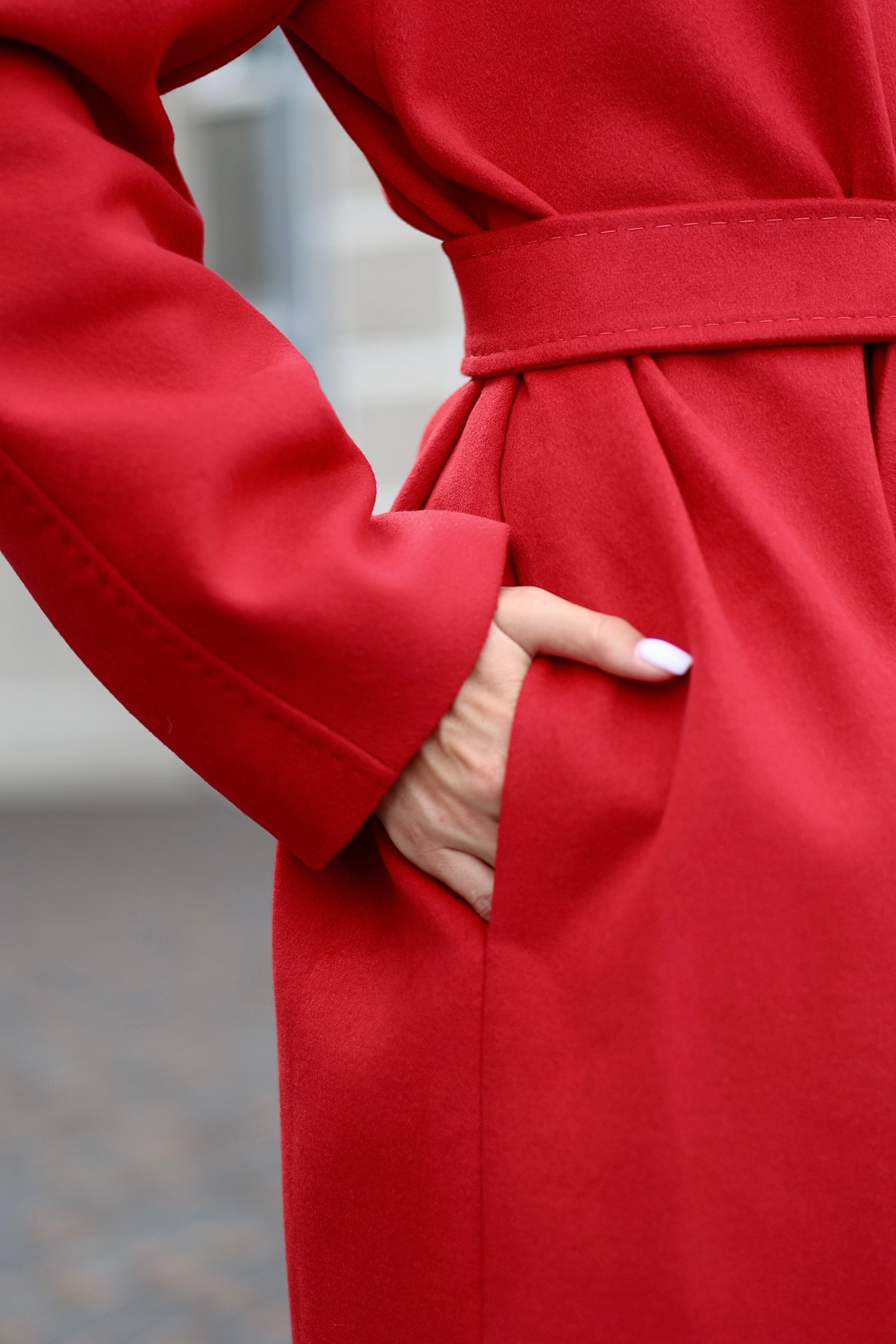 Band Collar Wool Blend Coat in Autumn Red - SJB-DIAMOND ELITES
