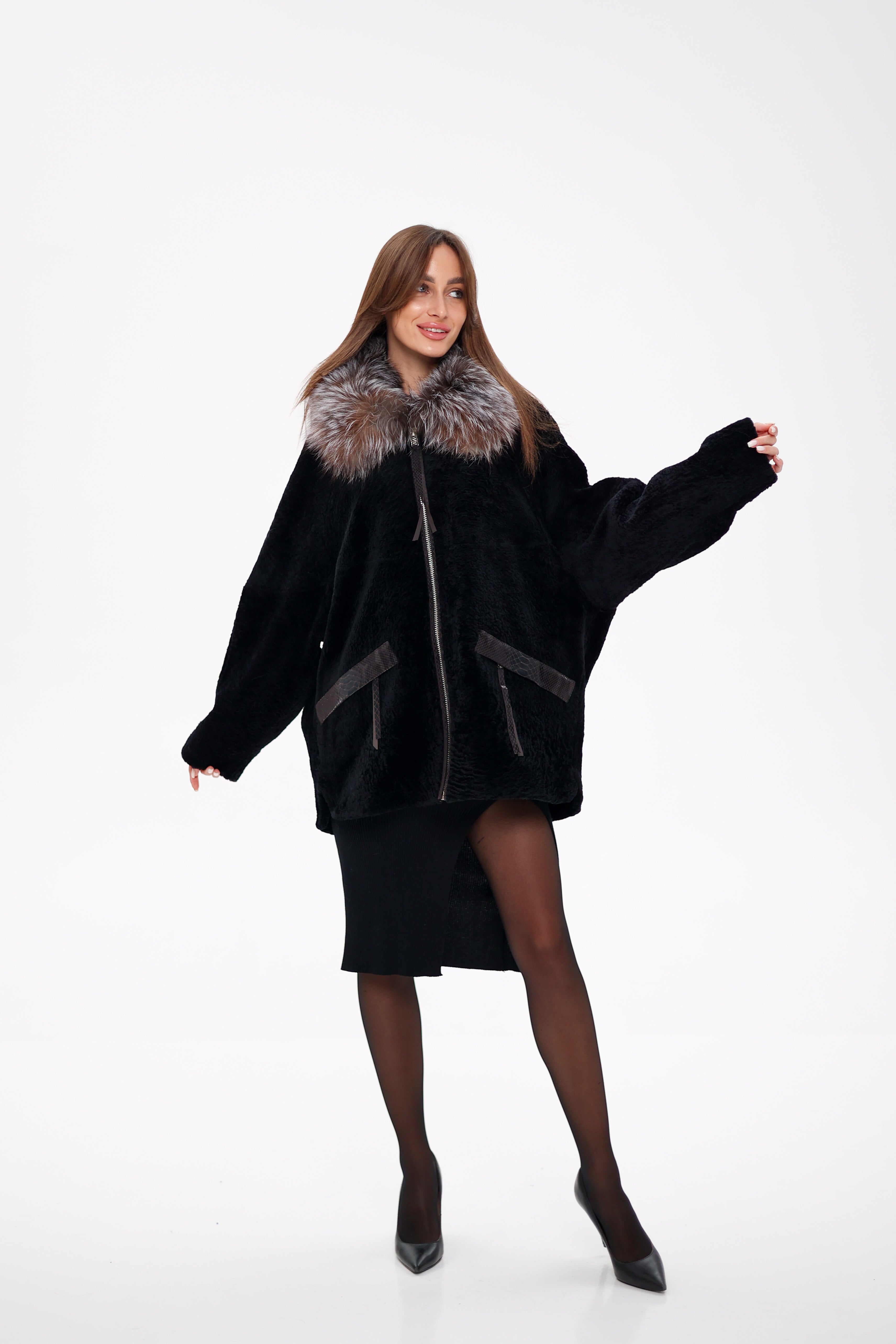 Palermo Genuine Astrakhan Silver Fox Trim Coat - SJB-DIAMOND ELITES