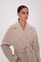 Pre-Order. Re-Stock Ships February 2026. Cambridge Comfort Wraparound Wool Cashmere Coat in Nude - SJB-DIAMOND ELITES